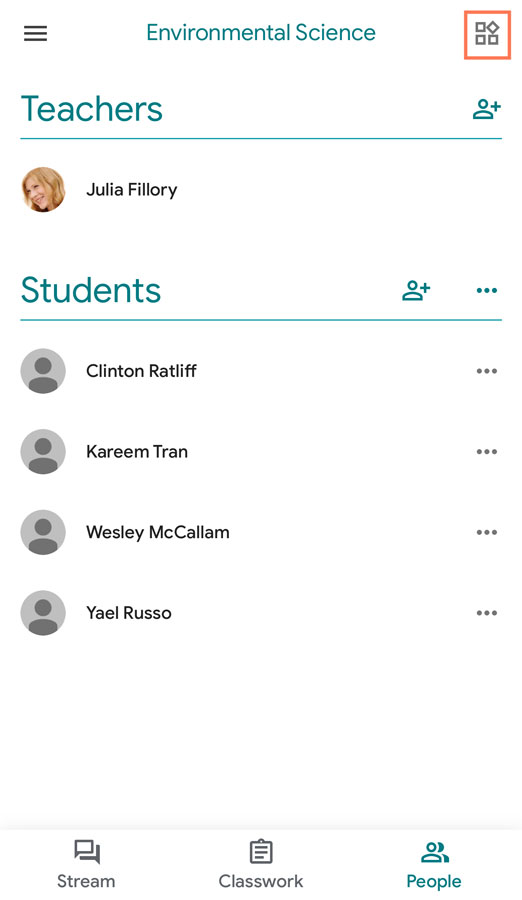 tapping the Student Selector icon