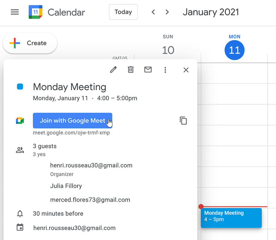 Google Meet Calendar