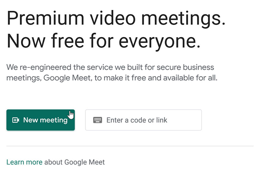 clicking the New meeting button