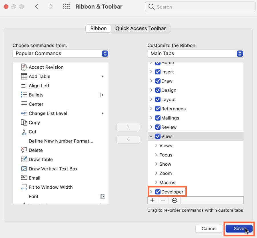 how to add regularly used buttons on word toolbar mac