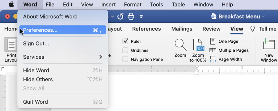 ribbon preferences in word for mac