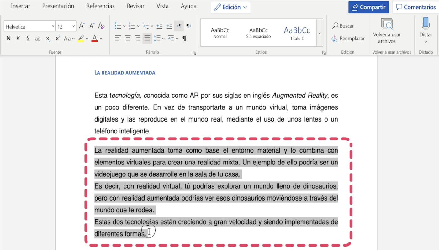 Cómo funciona el espaciado en Word 365