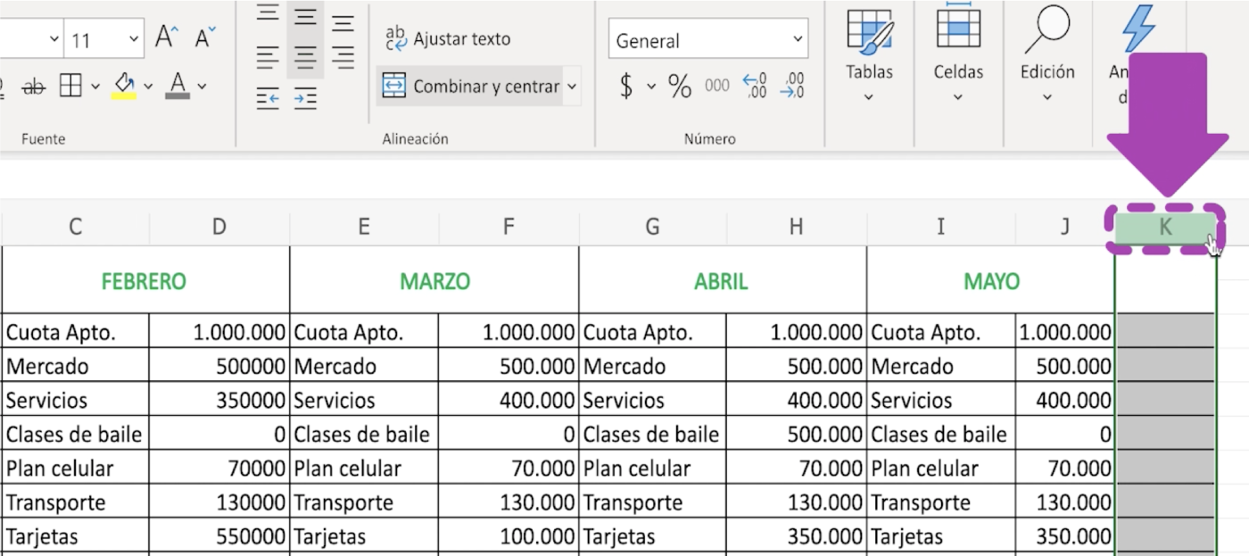 Cómo añadir columnas en Excel 365
