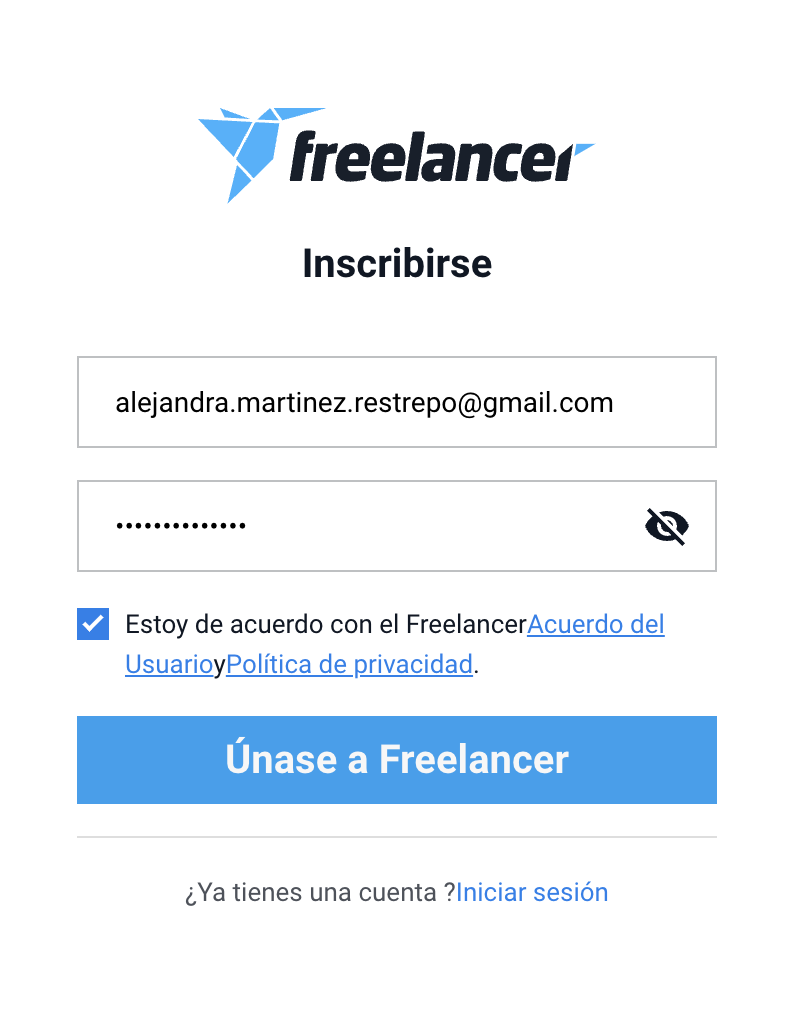 Crea una cuenta en Freelance.com