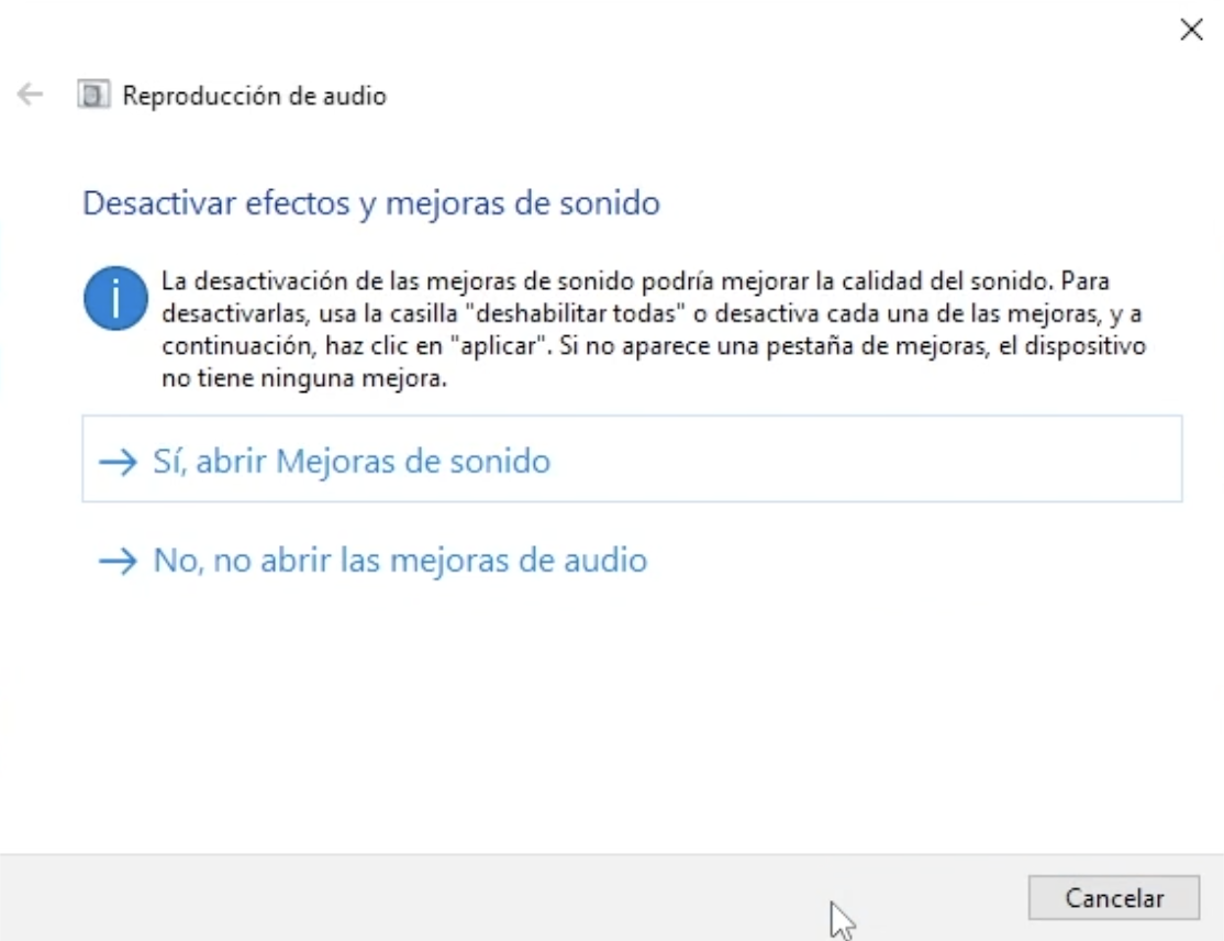 Opciones para solucionar problemas de sonido en Windows10