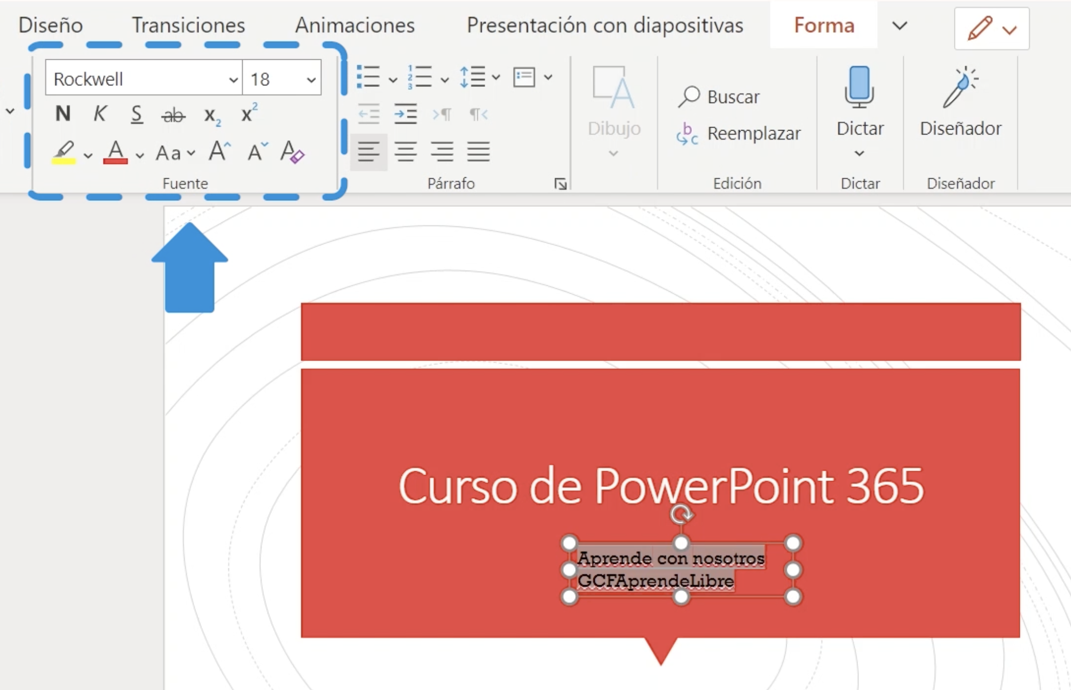 Dar formato al texto en PowerPoint 365