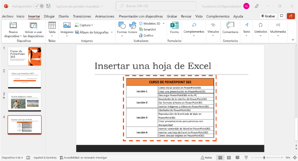 Vincular información de Excel a PowerPoint 365