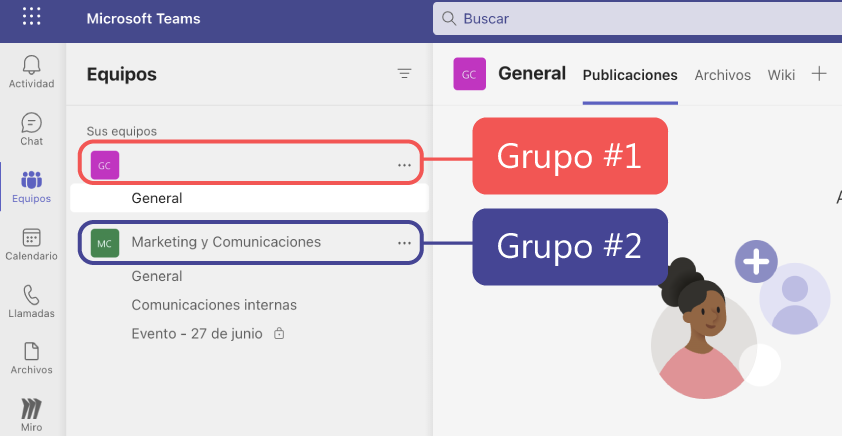 Canales y grupos en Microsoft Teams