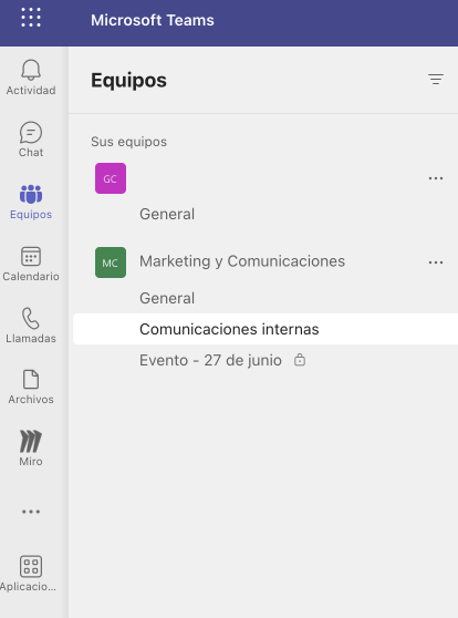 Identifica los canales y grupos en Teams, canales en Teams, Teams en Microsoft Teams.