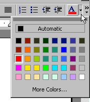 Word text color palette.