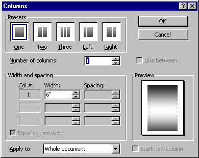 Format columns dialog box.