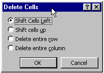 Delete cells dialog box.