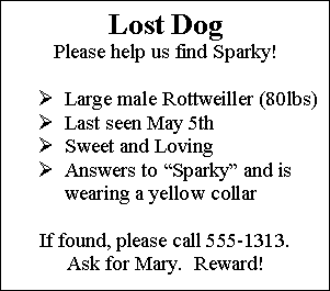 Lost dog flyer without art.