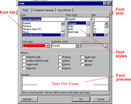 Font dialog box.