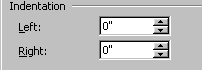 Indention section of Paragraph dialog box.