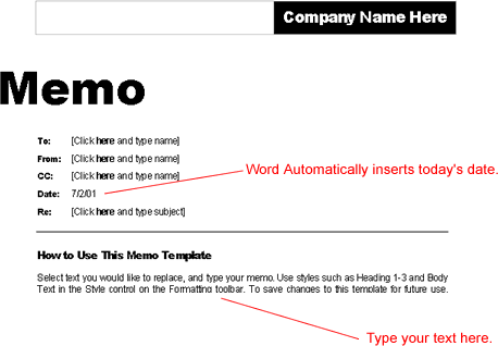 Example of Memo template.