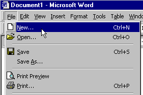 File menu with new selected (Ctrl+N)