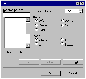 Tabs dialog box