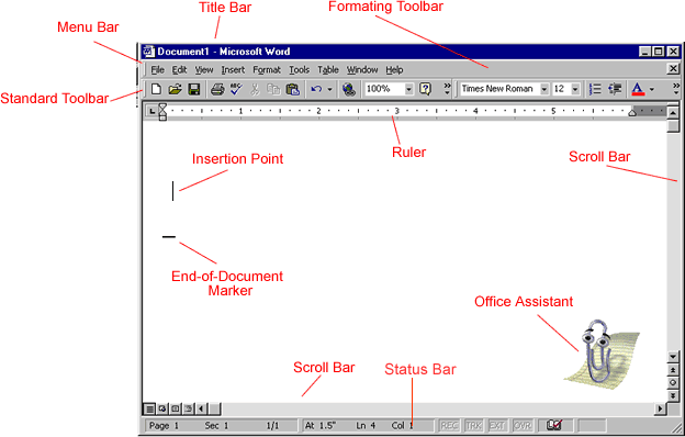 parts of ms word screen