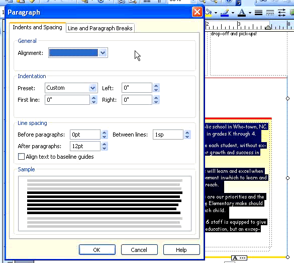 paragraph spacing dialog box