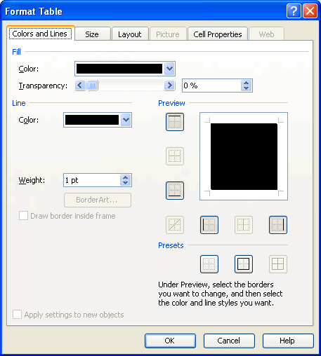 Table Format dialog
