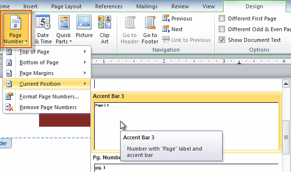 how to remove a page in word with header