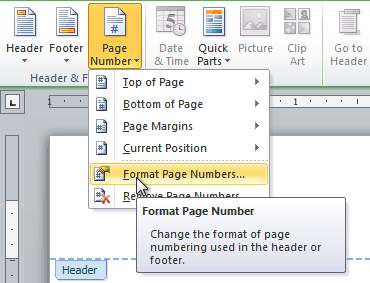 how do i format page numbers in word 2010