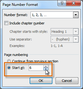 Selecting a starting page number