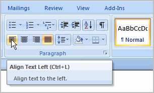 how do i align the right margin in word 2007