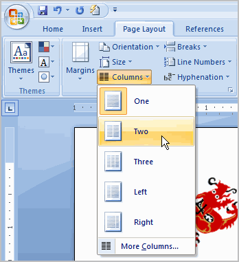 how to move from column to column in word