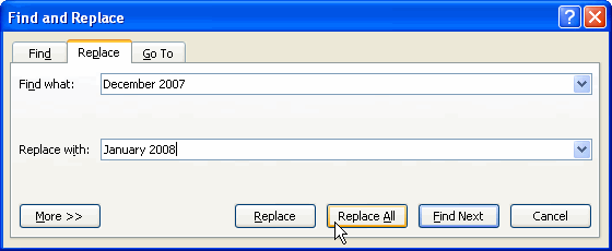 Find Replace Dialog Box