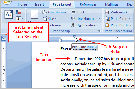 how to create a first line indent in word 2007