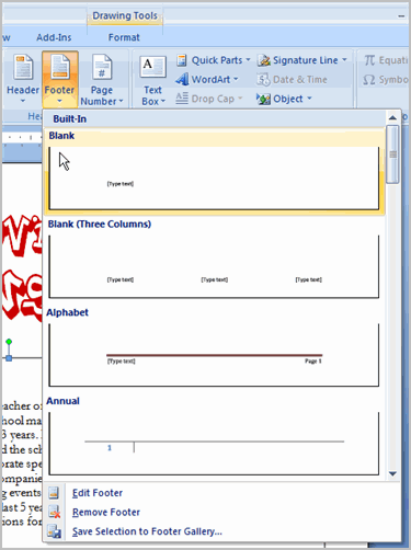 controling headers and footers in microsoft word