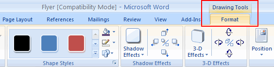 word for mac shape format tab?