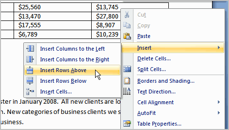 how to cut & paste text to table word 2008