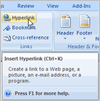 how to create a hyperlink in word to another page