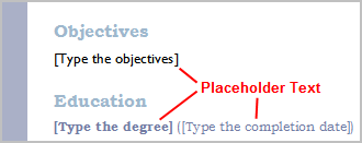 add placeholder text in word online