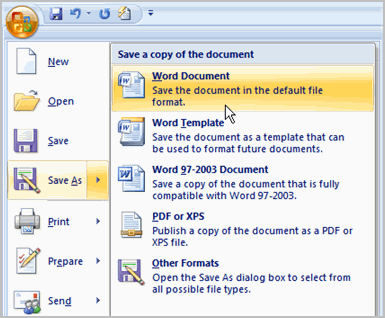 microsoft word 2007 save as