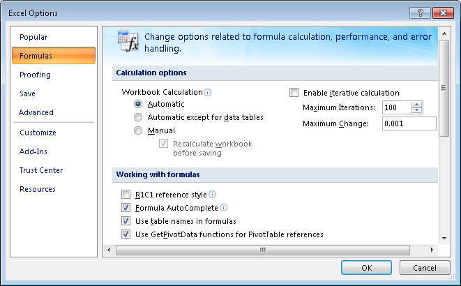 Screenshot of Excel 2007
