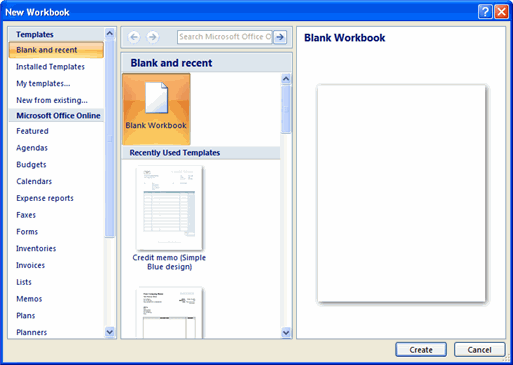 Excel 2007 Using Templates