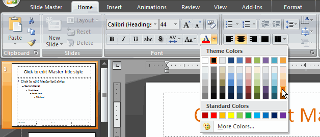 how to use slide master in powerpoint to change color text