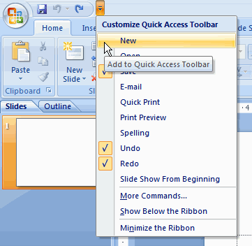 Quick Access toolbar