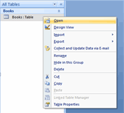 Open Table from Navigation Pane
