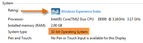 Windows Experience Index Rating