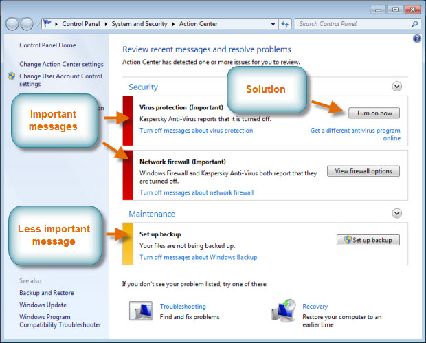 windows 7 disable action center