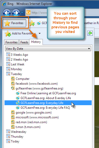 browse history internet explorer