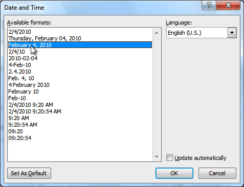 Selecting a date format