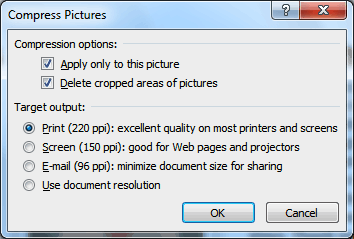 The Compress Pictures dialog box