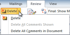 The Delete drop-down arrow