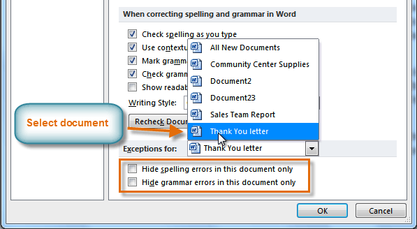 Creating exceptions for a document